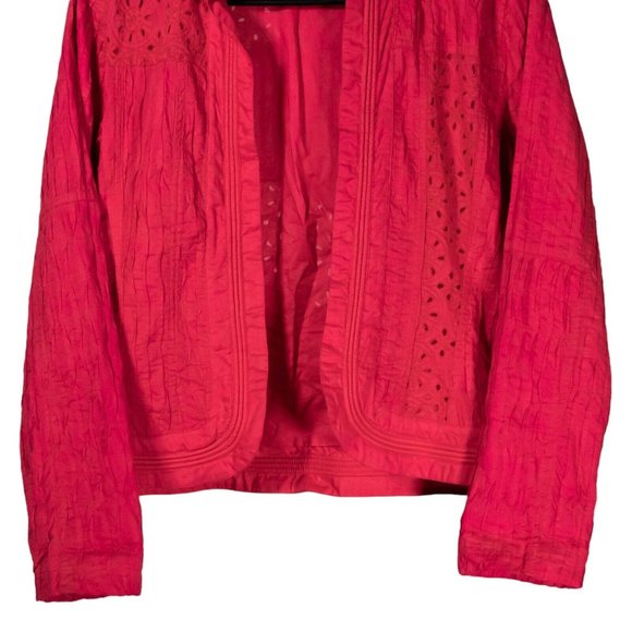 Chico's Women's Jacket Pink Embroidered Open Front Textured Eyelet Lined 0 S/4 - Picture 5 of 9